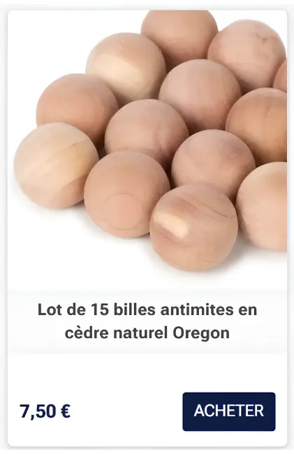 Lot de 15 billes antimites en cèdre naturel Oregon